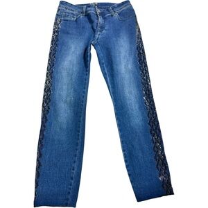 Y2K Rhinestone Side Seam Straight Leg Jeans Blue Petite Sz 4 AZI